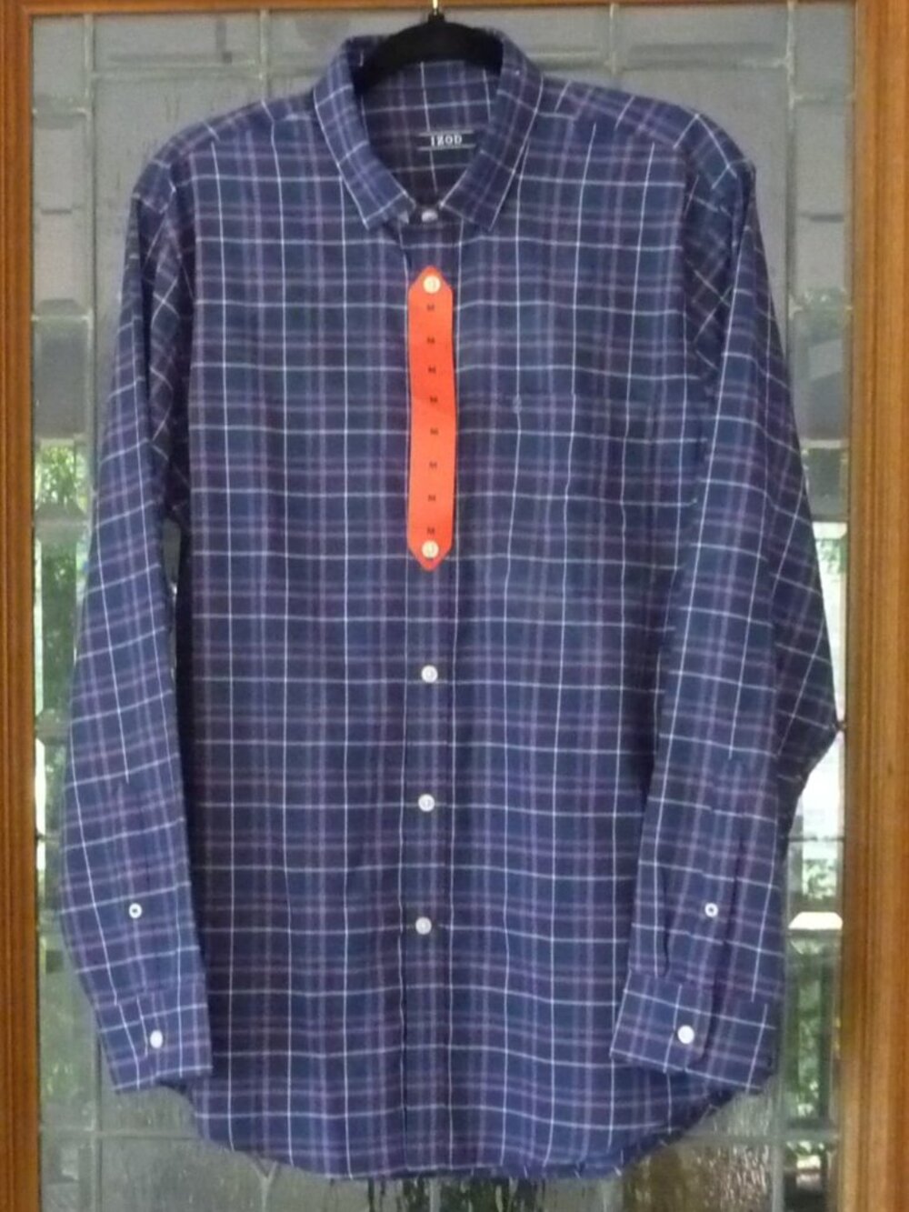 NEW IZOD Blue Plaid Button Down Shirt Medium